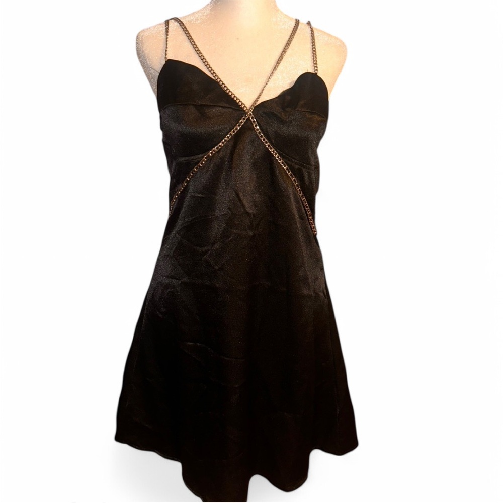 Chic Black Silver Chain Strap Dress